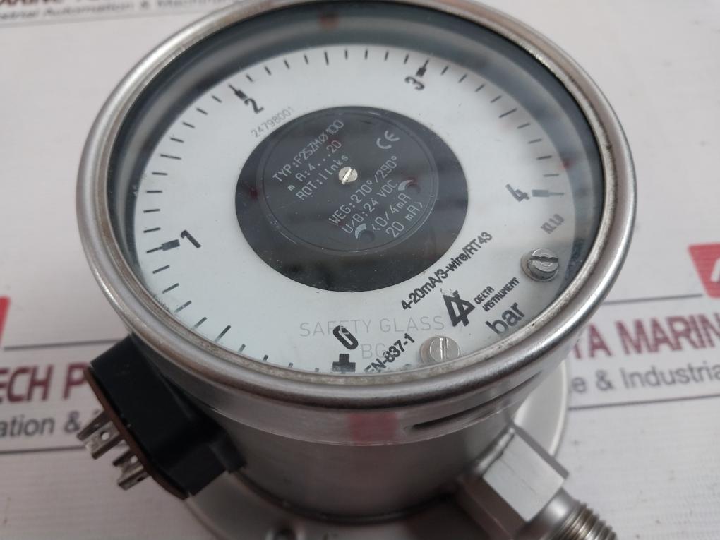 Delta F25Zmø100 Bar Pressure Gauge 24 Vdc 0–4 Bar