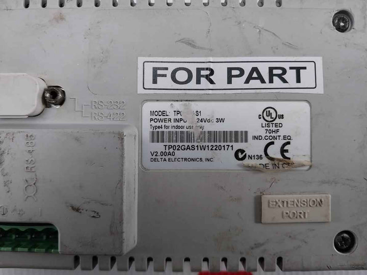 Delta Tp02g-as1 Human-machine Interface Text Panel 24vdc 3w (not Working)