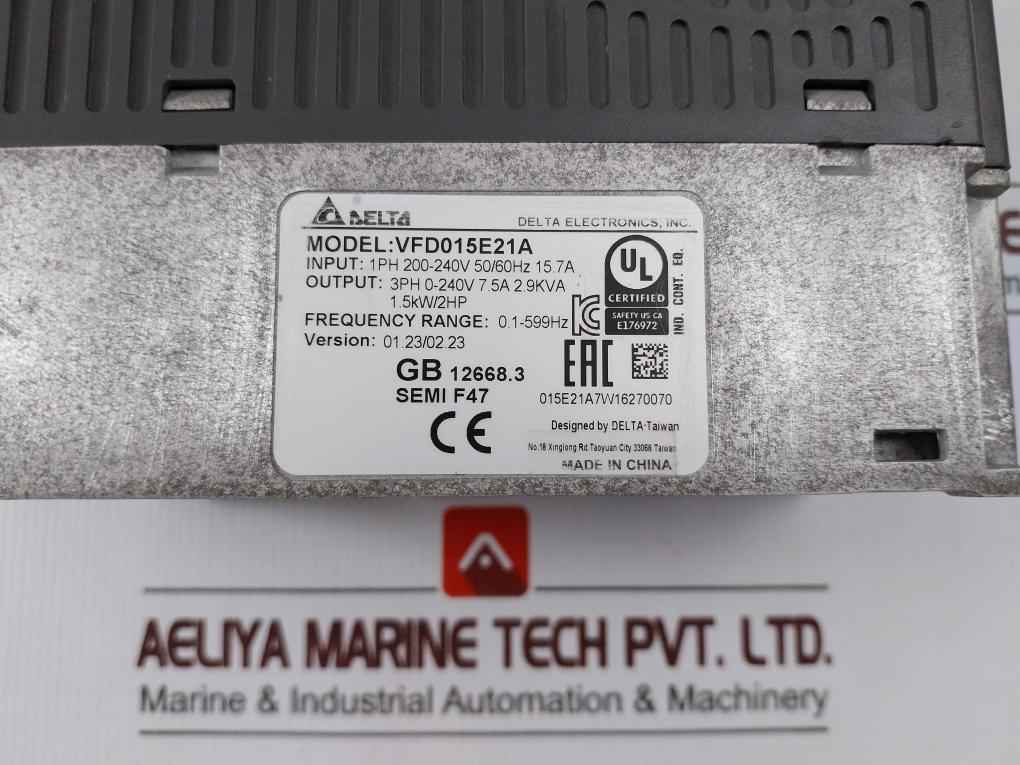 Delta Vfd015E21A Three Phase Ac Drive 0.1-599Hz,01.23/02.23