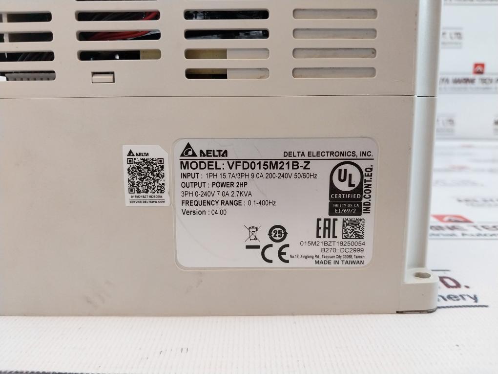 Delta VFD015M21B-Z Inverter AC-Drive 3PH 0.-240V 7.0A 2.7KVA