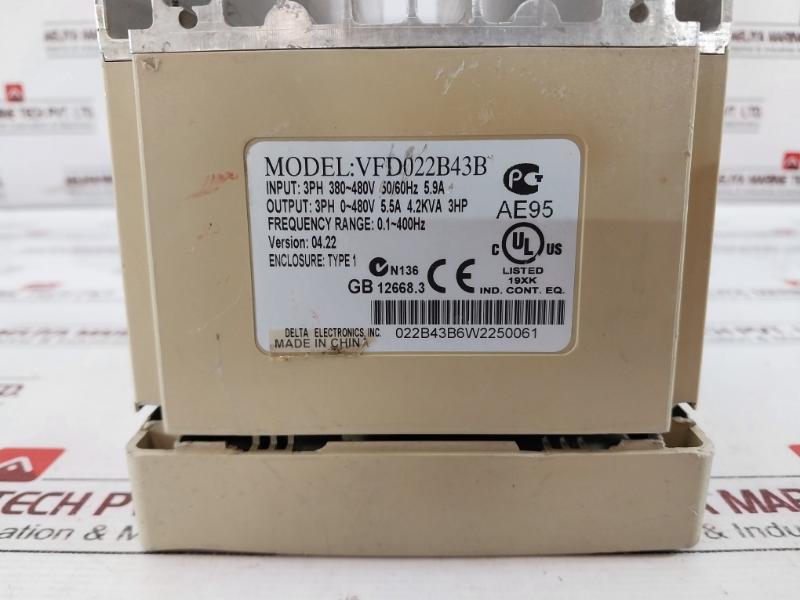 Delta Vfd022B43B 3-phase Inverter Drive Vfd-b 2.2Kw 3Hp 460V, 022B43B6W2250061