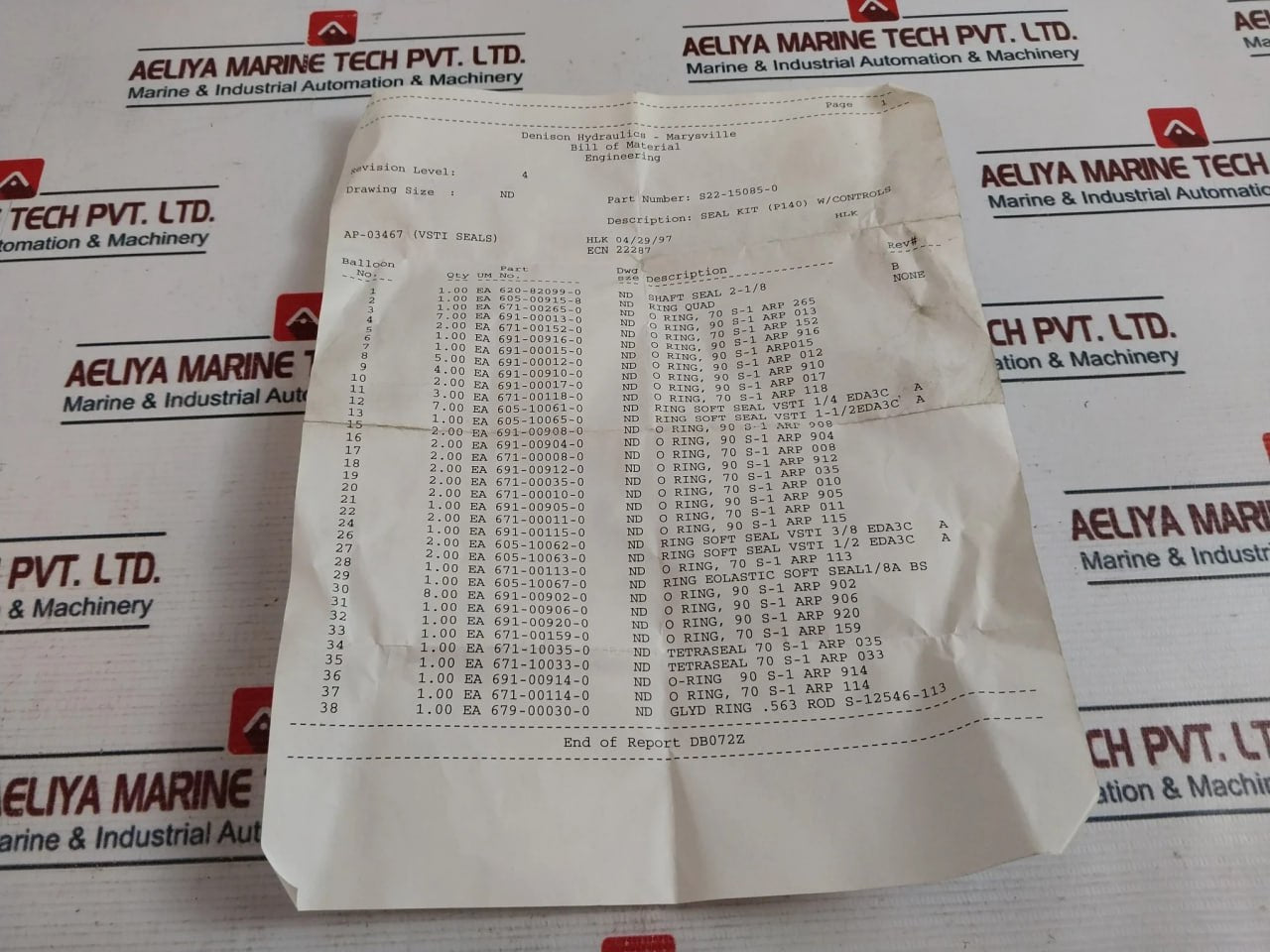 Denison Hydraulics S22-15085-0 Seal Kit (P140) With Control