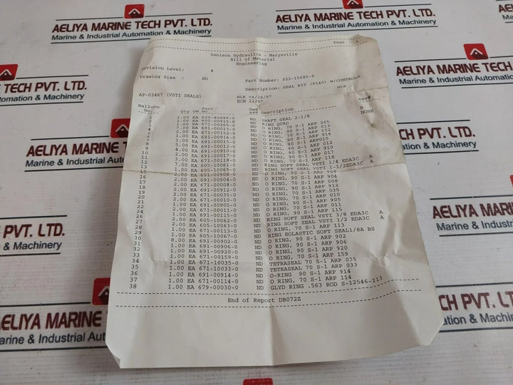 Denison Hydraulics S22-15085-0 Seal Kit (P140) With Control