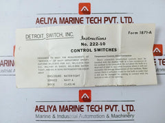 Detroit Switch 222-10 Control Switch 222-2062Nh-2 235-260 F