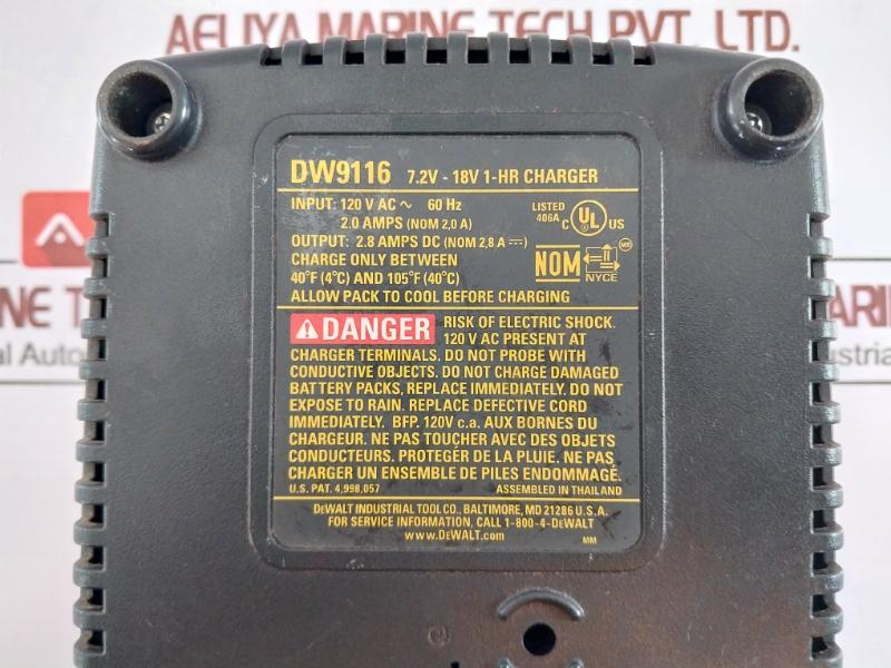 Dewalt Dw9116 Nicd Battery Charger 120v Ac, 60hz, 2.0 Amps 8 Amps Dc