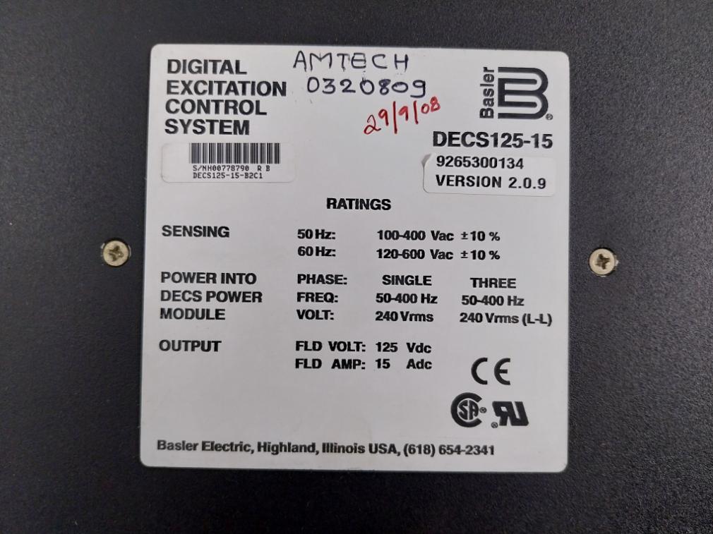 Digital Excitation Control System Decs125-15-b2C1 Basler Electric Ver 2.0.9