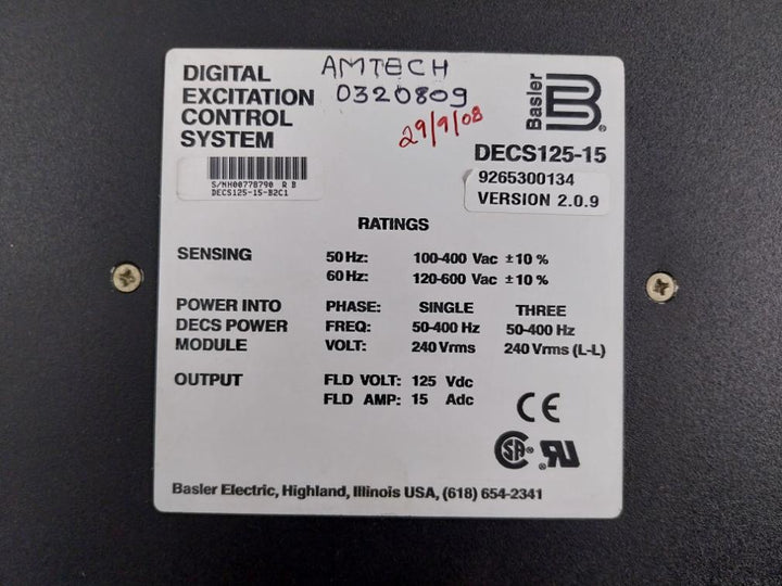 Digital Excitation Control System Decs125-15-b2C1 Basler Electric Ver 2.0.9