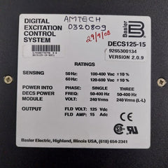 Digital Excitation Control System Decs125-15-b2C1 Basler Electric Ver 2.0.9