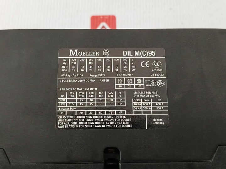 Dil M(C)95 Contactor 24V 50/60Hz Moeller