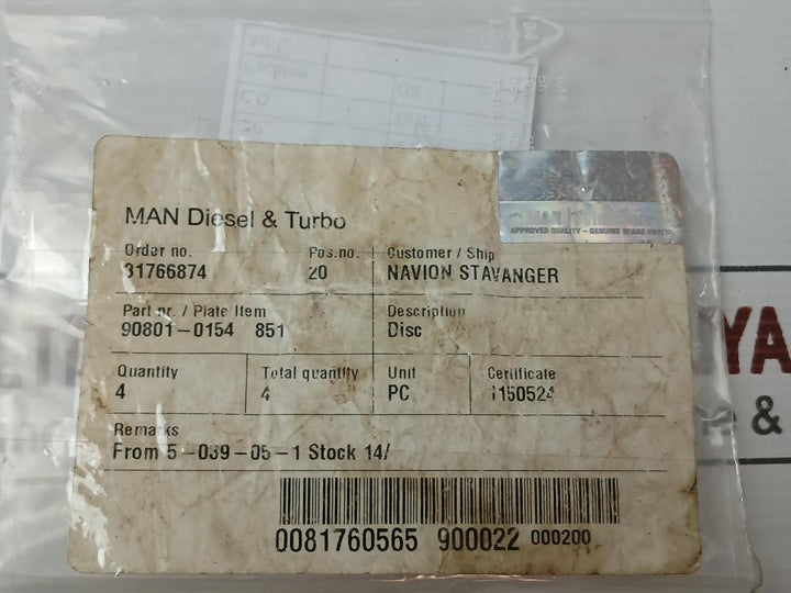 Disc 90801-0154 851 Man Diesel & Turbo