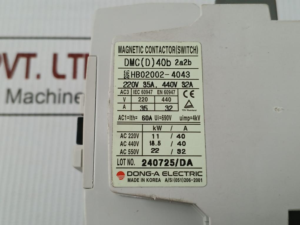 Dong-a Electric Magnetic Contactor 690V/60A Part No Dmc(D)40B 2A2B