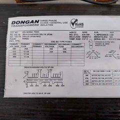 Dongan Es-30360.700D Three-phase Isolation Transformer 50/60 Hz E78234