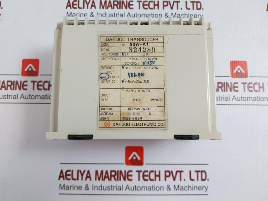 Dt-33W-a1 Watt Transducer 5A 115V 60Hz Dae Joo