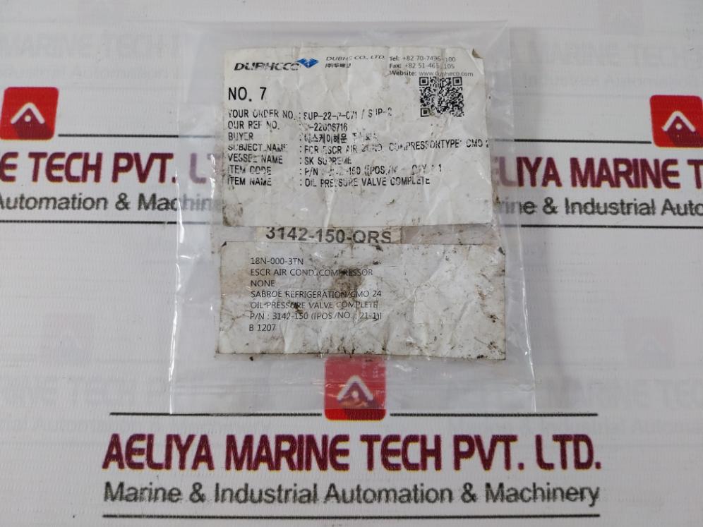 Dubheco 3142-150 Oil Pressure Valve Cmo 24