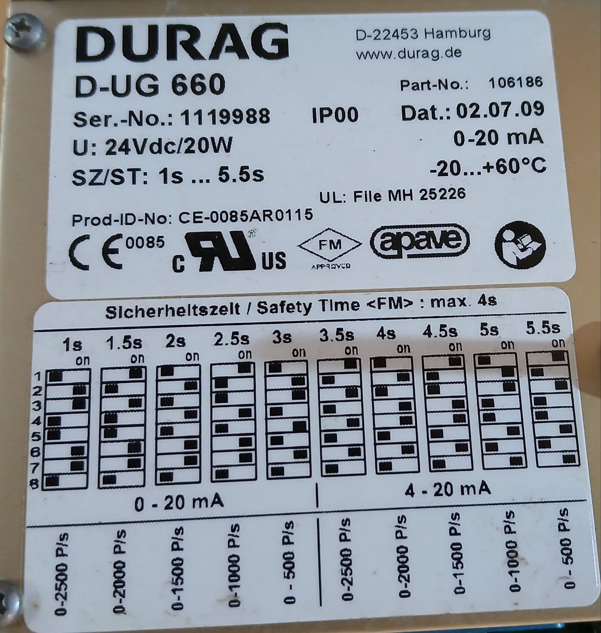 Durag D-ug 660 Control Unit 101000