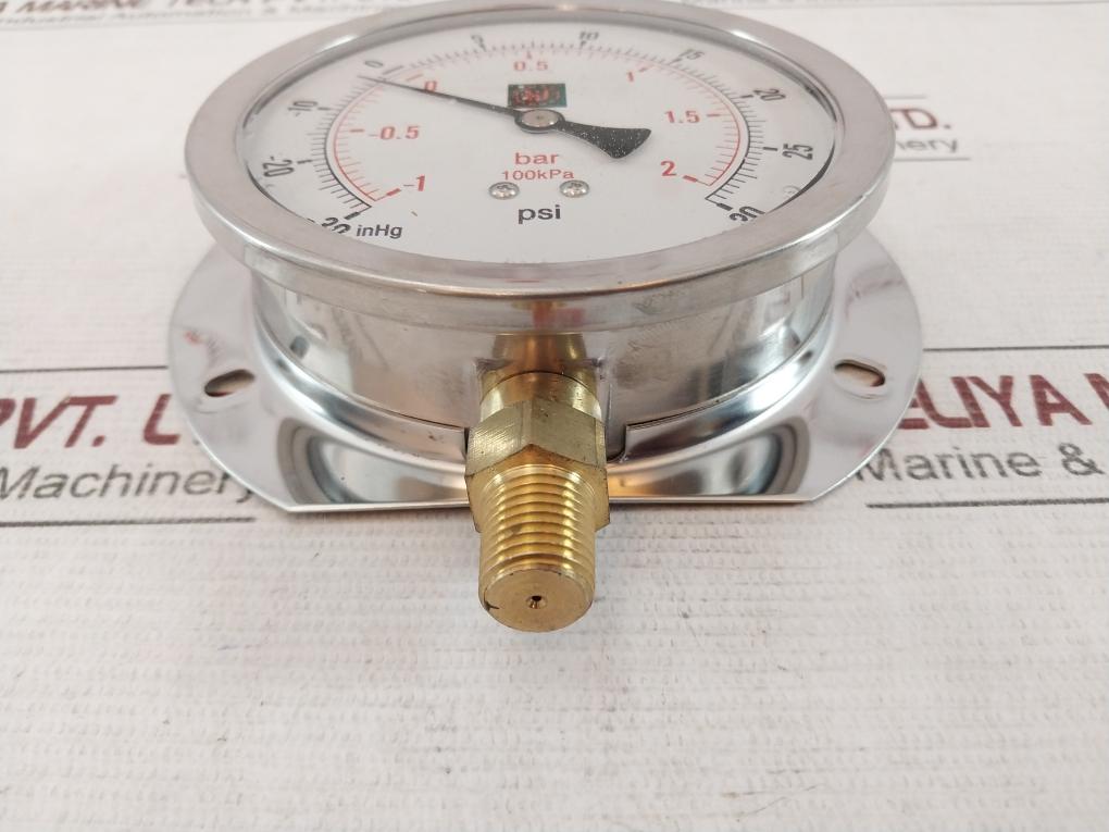 Duro United 40-400Fg02L Pressure Gauge -1 To 2 Bar, Inhg -30 To 30 Psi, 100Kpa