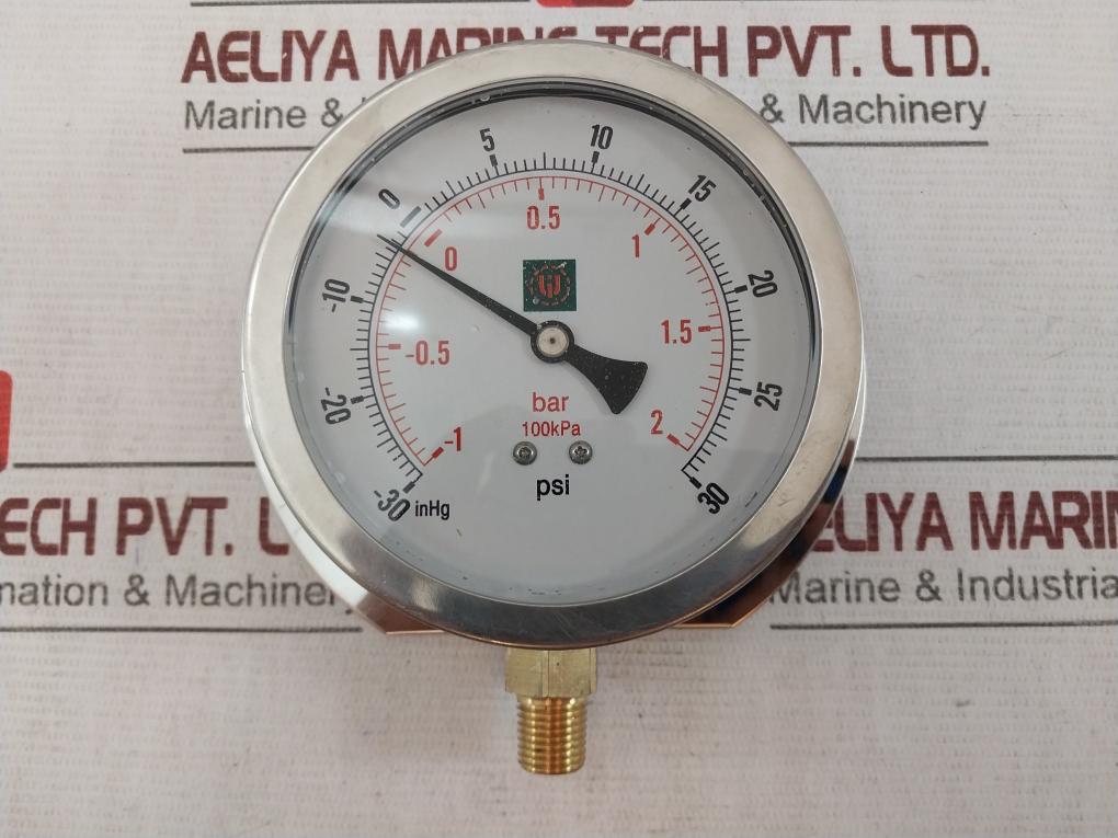 Duro United 40-400Fg02L Pressure Gauge -1 To 2 Bar, Inhg -30 To 30 Psi, 100Kpa