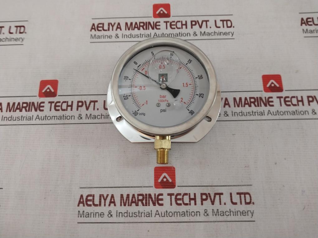 Duro United 40-400Fg02L Pressure Gauge -1 To 2 Bar, Inhg -30 To 30 Psi, 100Kpa