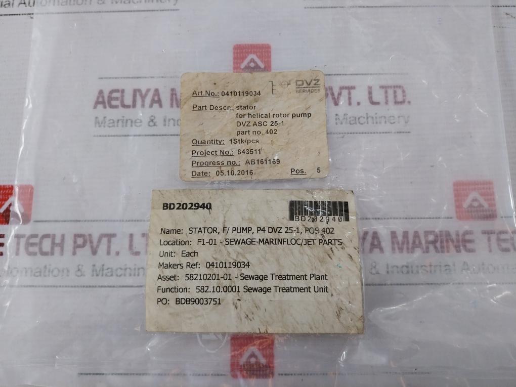 Dvz Services 0410119034 Stator For Helical Rotor Pump Asc 25-1