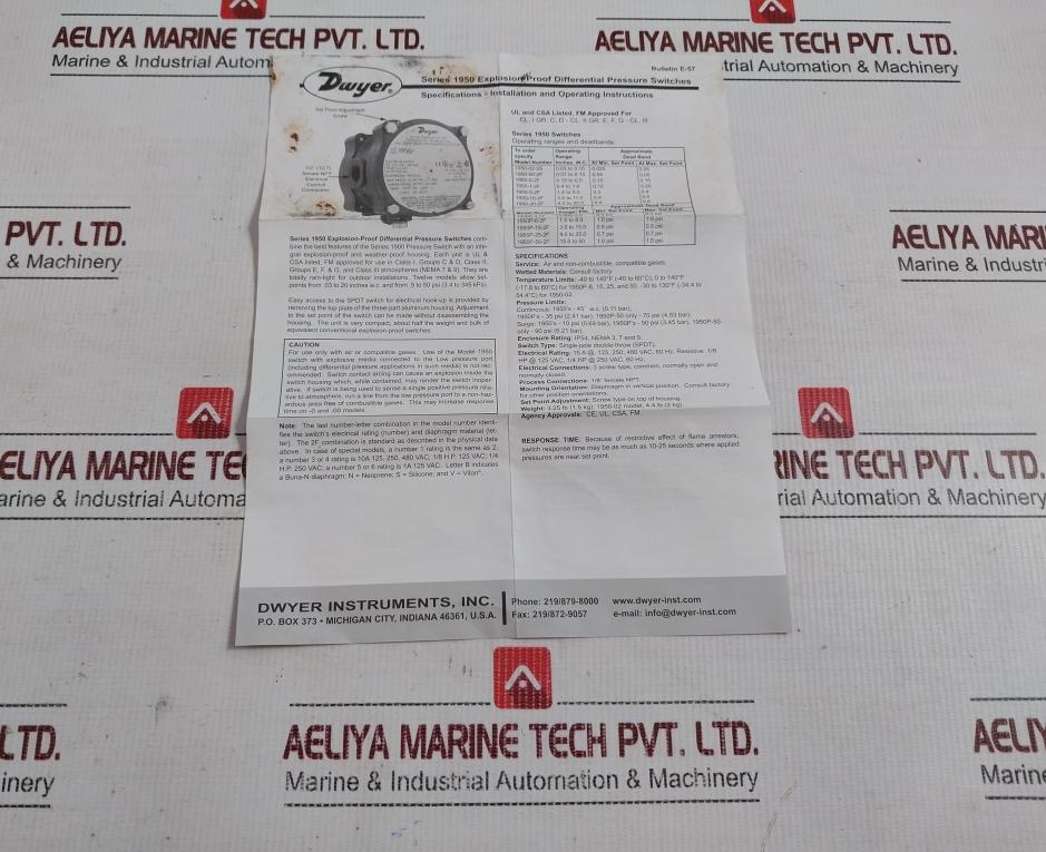 1950-10-2F Explosion-proof Differential Pressure Switch Ip54 Dwyer
