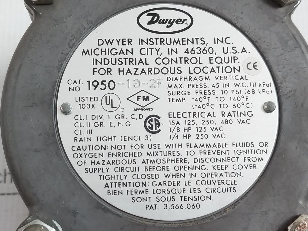 1950-10-2F Explosion-proof Differential Pressure Switch Ip64 Dwyer