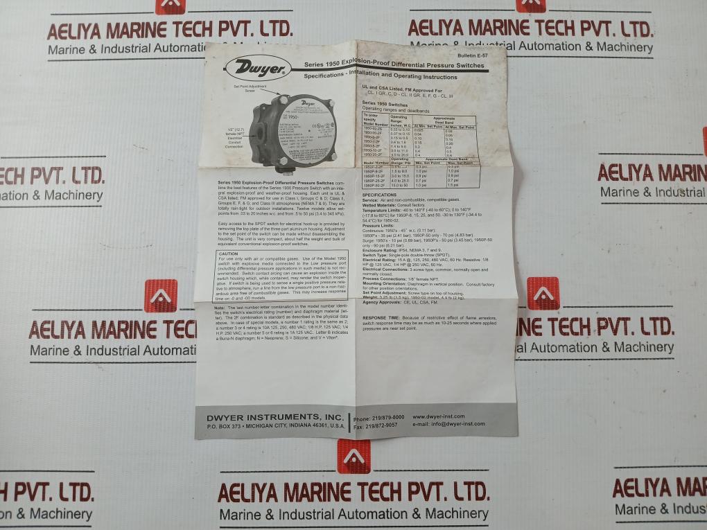 1950-20-2F Explosion-proof Differential Pressure Switch Dwyer
