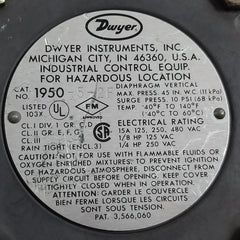 Explosion-proof Differential Pressure Switch 1/4 Hp 250 Vac Dwyer 1950-5-2F