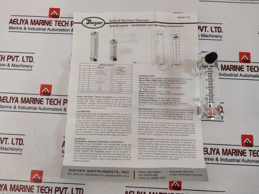 Dwyer Vfa-23-bv Flow Meter Series Vf, 376.01-121