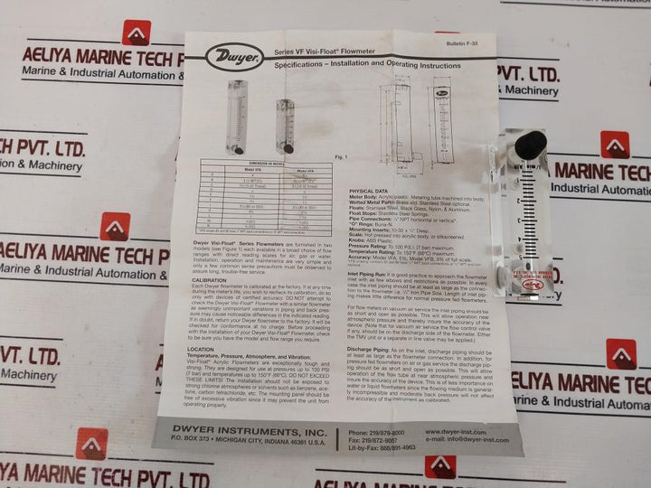 Dwyer Vfa-23-bv Flow Meter Series Vf, 376.01-121