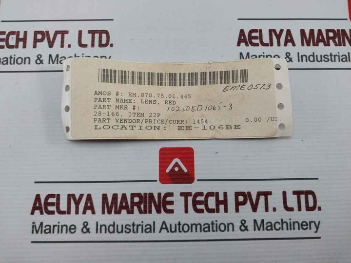 Eaton 10250Ed1065-3 Plastic Red Lens With Adaptor 28-166