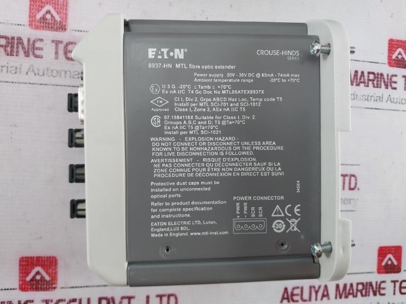 Eaton 8937-hn Mtl Fiber Optic Extender Ver-hn01, Rev- F 20V-30V Dc