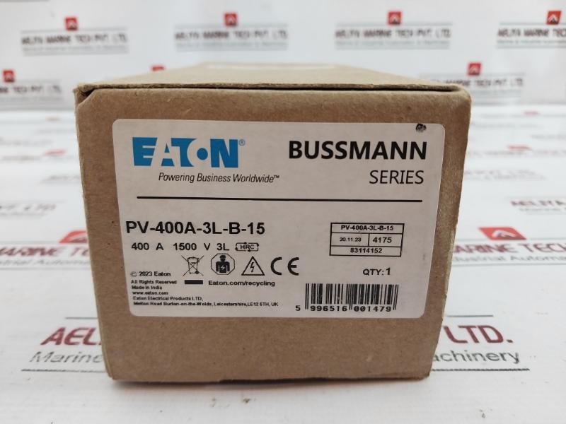 Eaton Pv-400A-3L-b-15 Photovoltaic Fuse Ir 100Ka Bussmann Gpv 400A 1500V