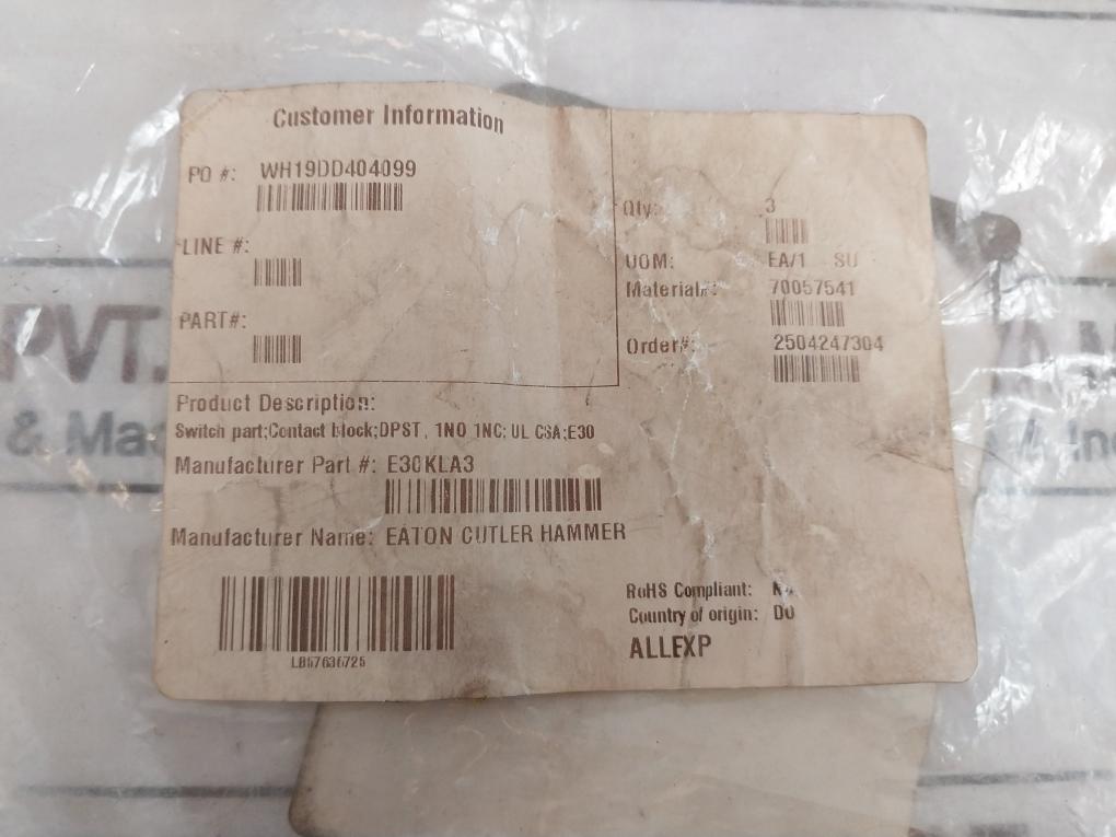 Lot of 2X Eaton Cutler Hammer E30KLA3 Contact Block Series A4 T0819