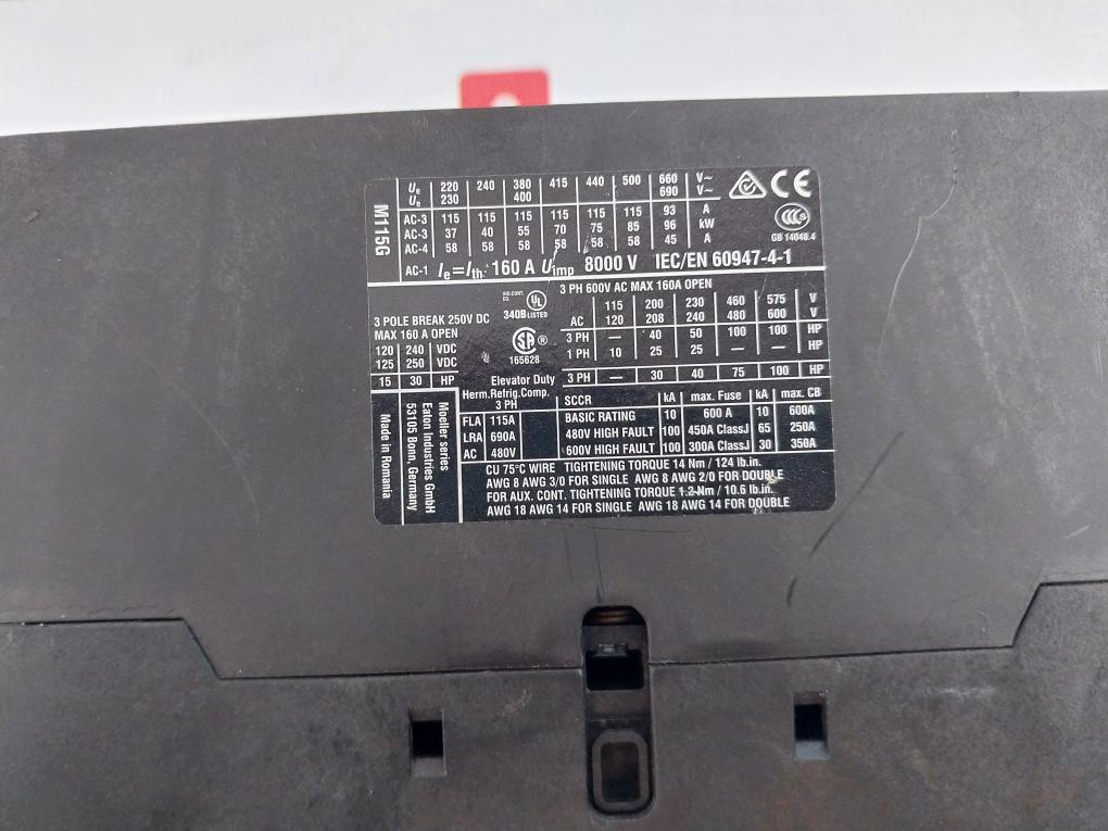 Eaton Dil M115 3 Pole Contractor 190-240V 50-60Hz