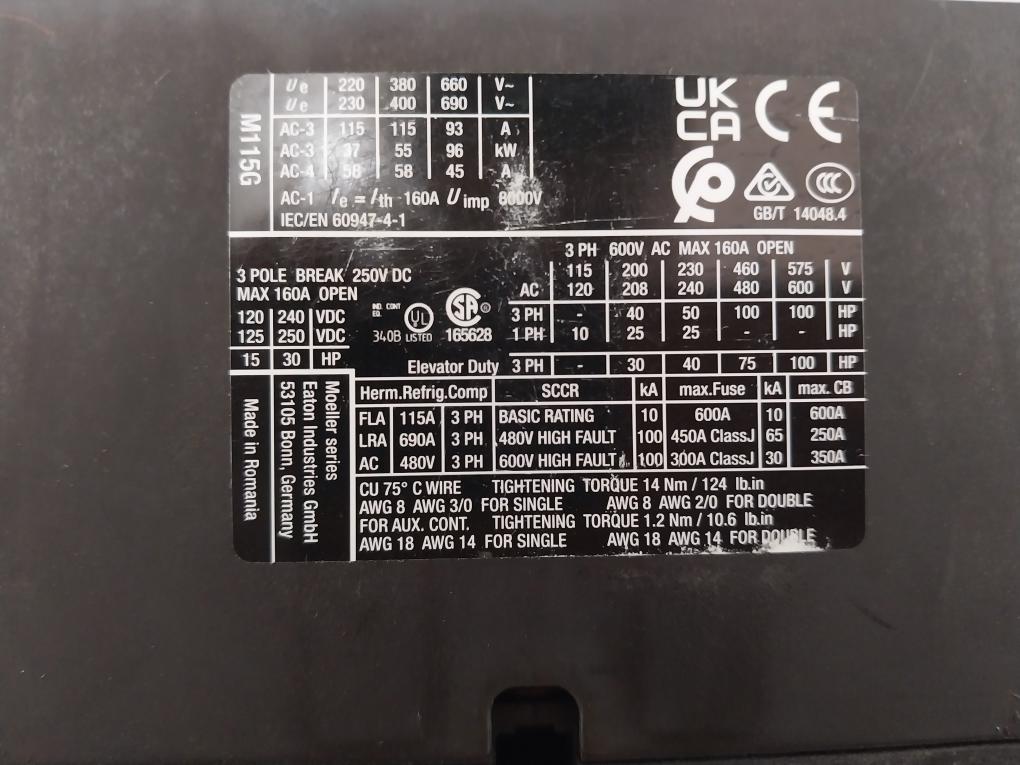 Eaton Dil M115 Contactor 190-240V 50-60 Hz