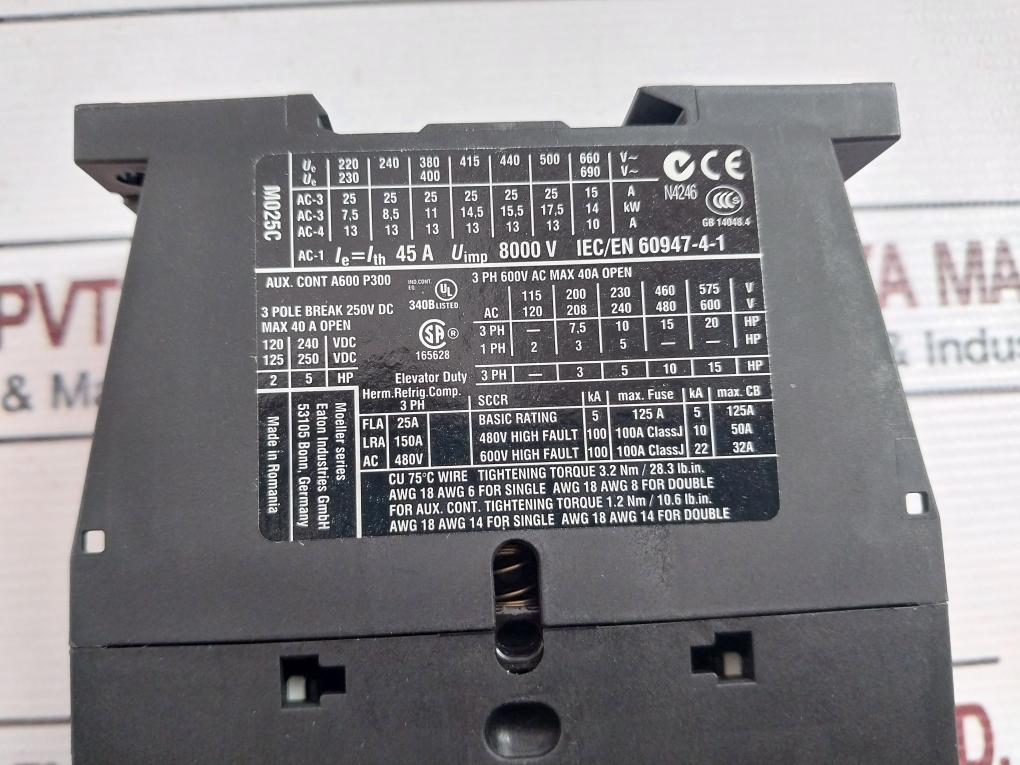 Eaton Dil M25-10 3 Pole Contactor 230-240V 50/60Hz