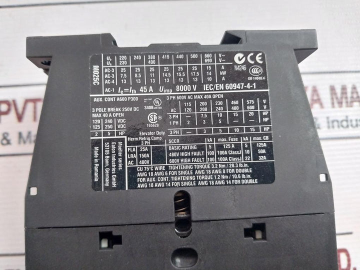 Eaton Dil M25-10 3 Pole Contactor 230-240V 50/60Hz