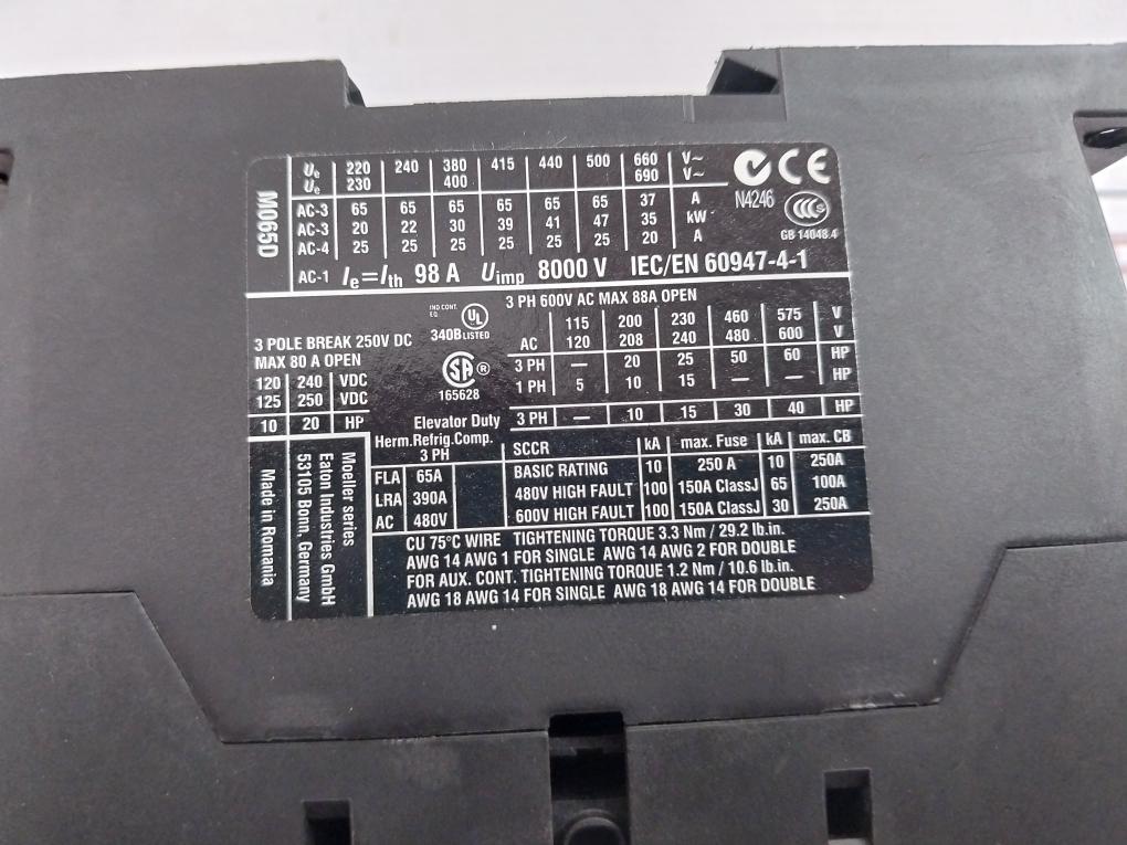 Eaton Dil M65 3 Pole Contactor 400-440V 50/60Hz