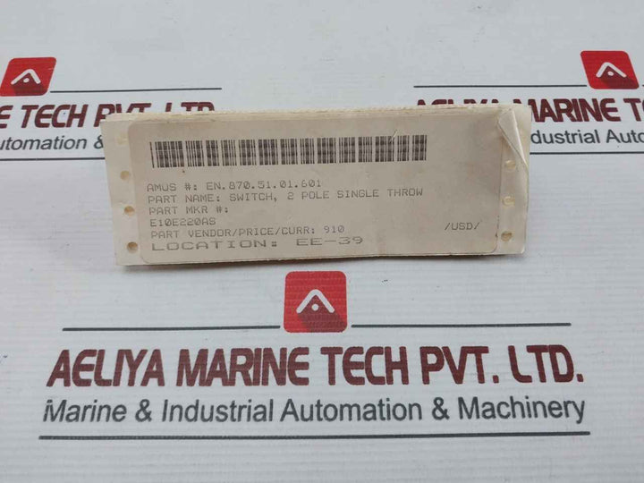 Eaton E10E220As 2 Pole Single Throw Switch