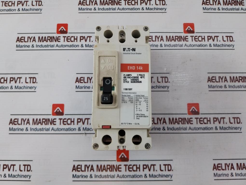 Eaton Ehd 14K 2 Pole Industrial Circuit Breaker 25Amp