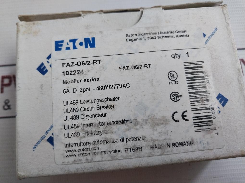 Eaton Faz-d6/2-rt Industrial Miniature Circuit Breaker 480Y/277Vac 4Kv