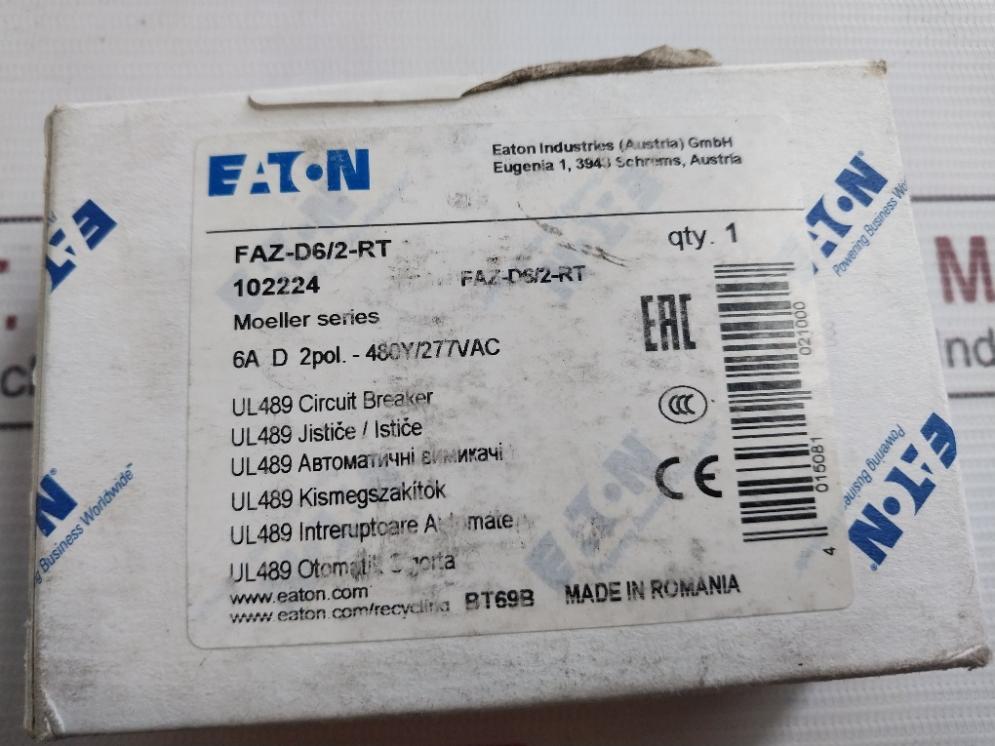 Eaton Faz-d6/2-rt Industrial Miniature Circuit Breaker 480Y/277Vac 4Kv
