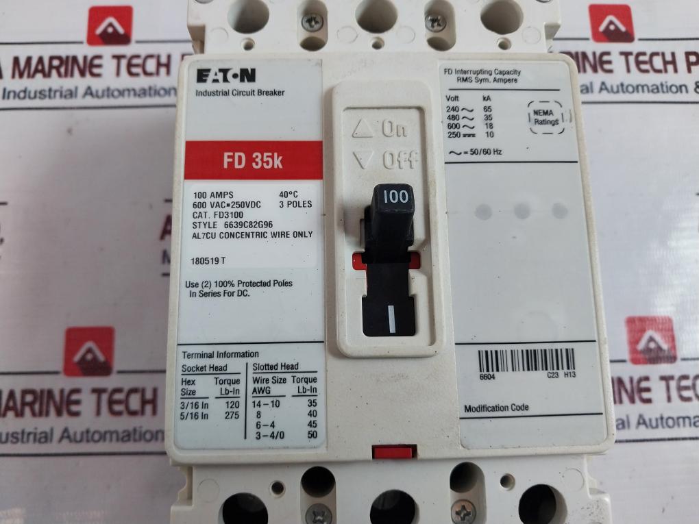 Eaton FD 35K 3 Pole Industrial Circuit Breaker 100Amp