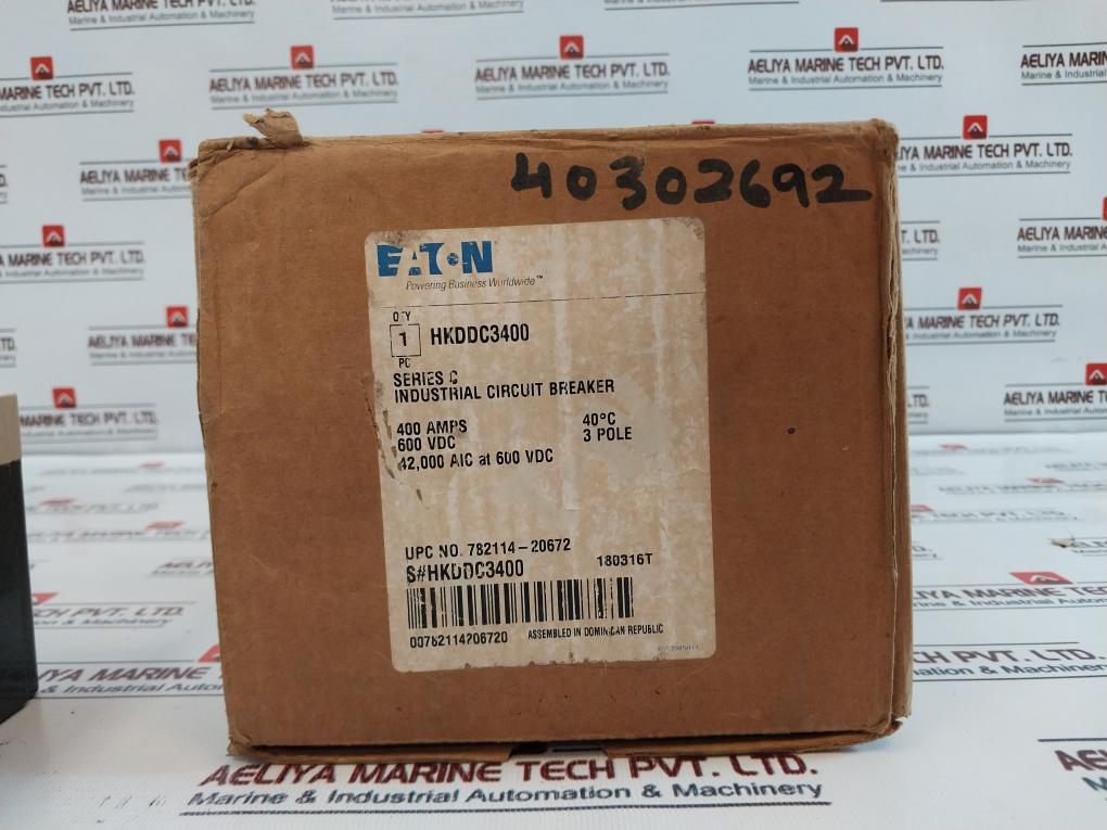 Eaton Hkddc3400 3 Pole Industrial Circuit Breaker Frame Series C 600Vdc