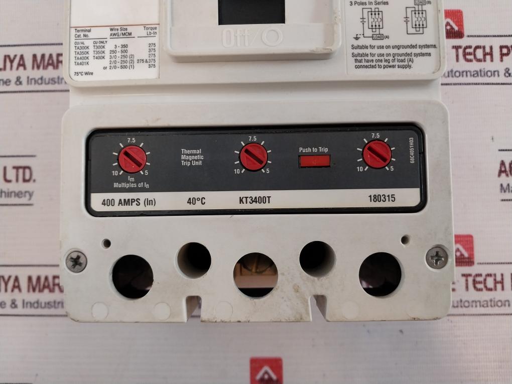 Eaton Hkddc3400 3 Pole Industrial Circuit Breaker Frame Series C 600Vdc