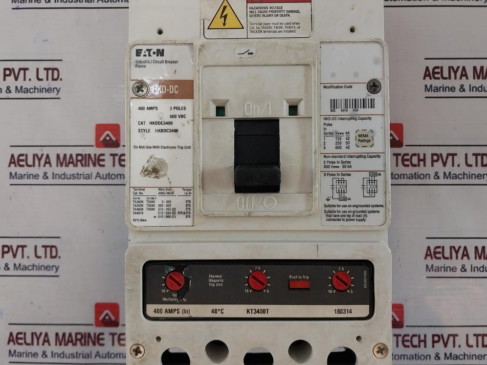 Eaton Hkddc3400 Industrial Circuit Breaker 400Amp 600Vac