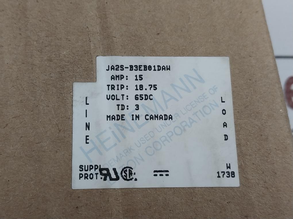Eaton Ja2S-b3Eb01Daw Circuit Breaker 15A 65Vdc
