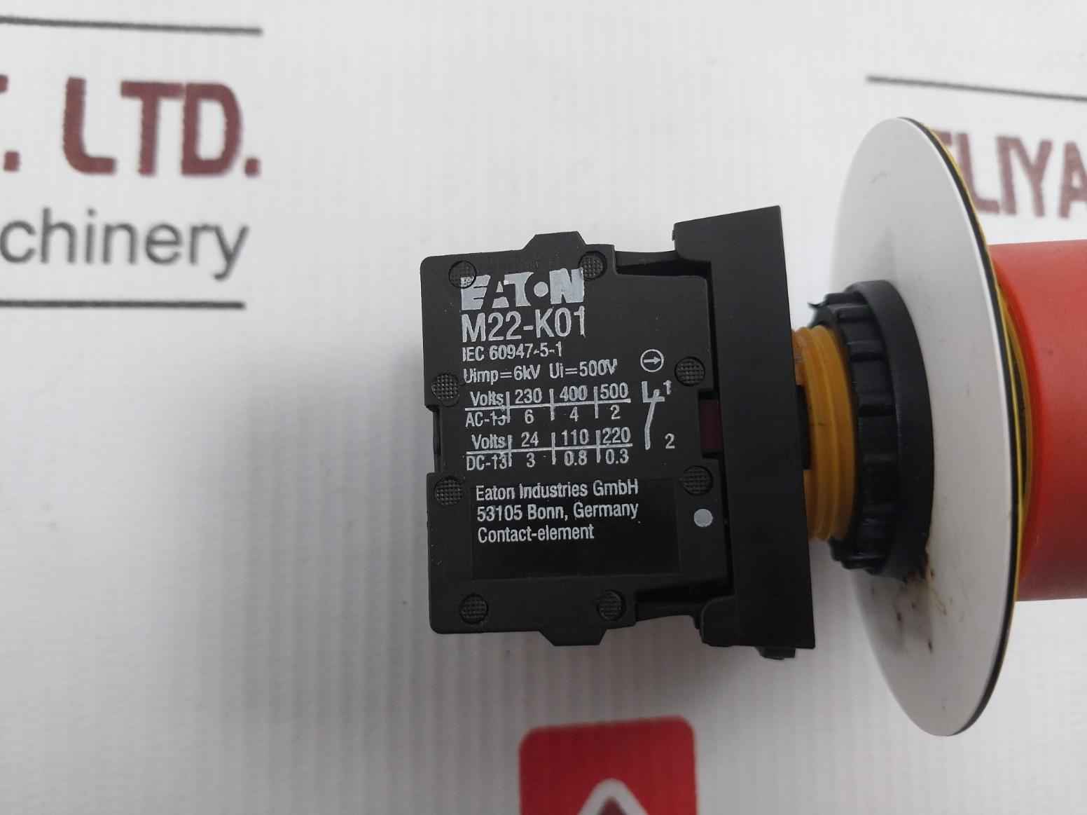 Eaton M22-k01 Emergency Stop Push Button Switch W/ Contact Block 500V,6Kv