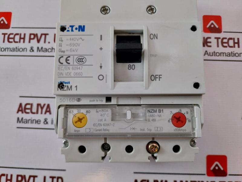 Eaton Nzm 1 Circuit Breaker 3 Pole Unit Nzm B1-a80-na 63-80 Amp Above 300v Ac