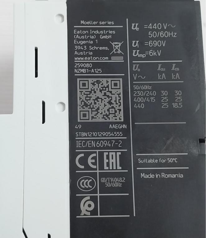 Eaton Nzmb1-a125 3-pole Moeller Series Molded Case Circuit Breaker